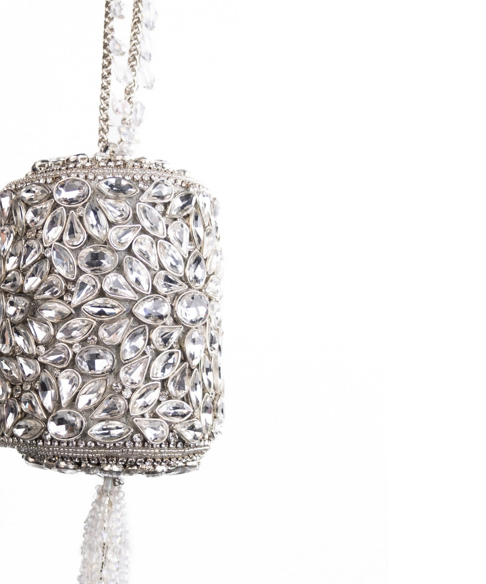 Mia Silver Georgette Embellished Mini Cylinder Bag