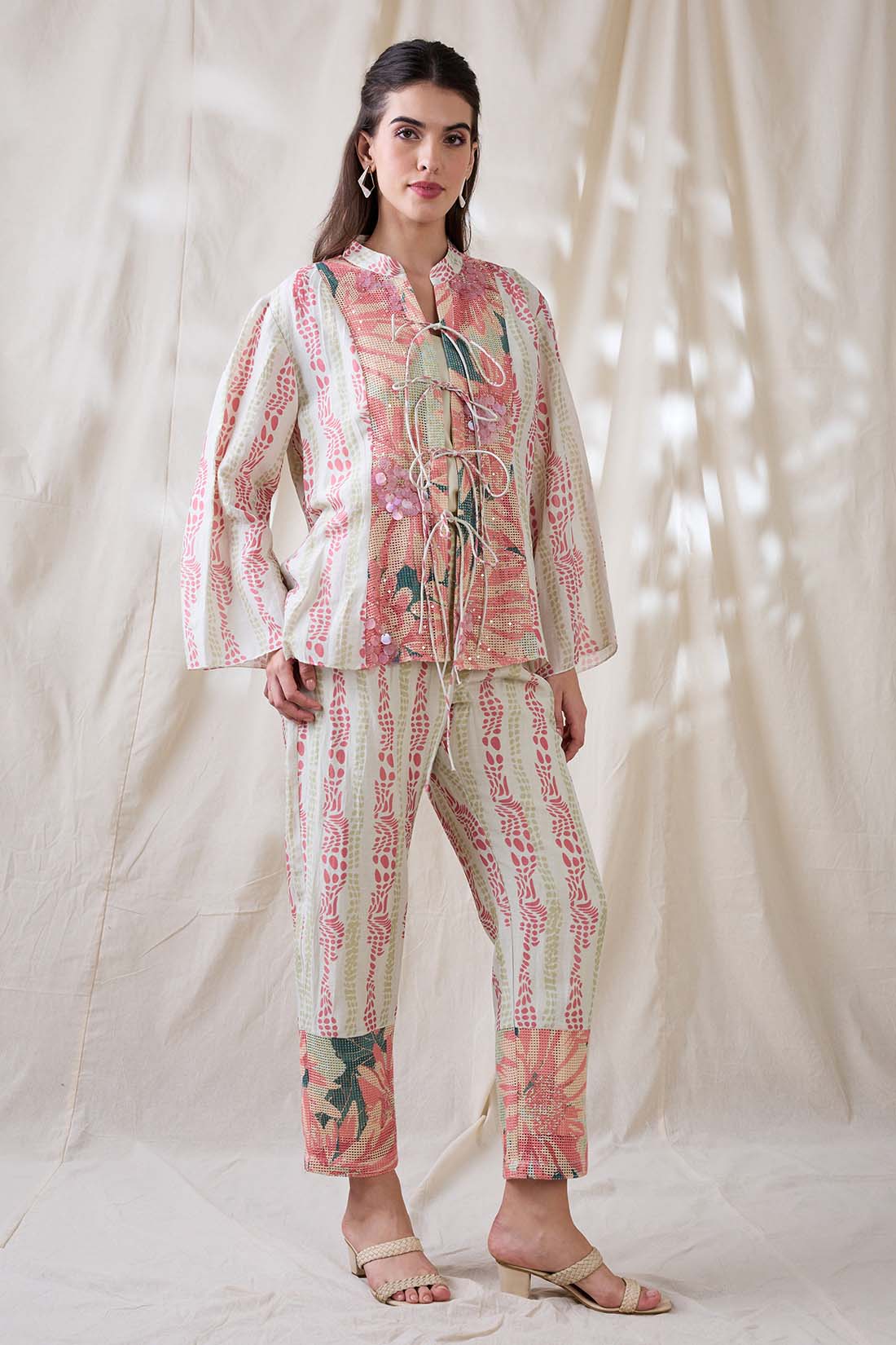 Ravya Embellished fron tie-ups co-ord set SP4696
