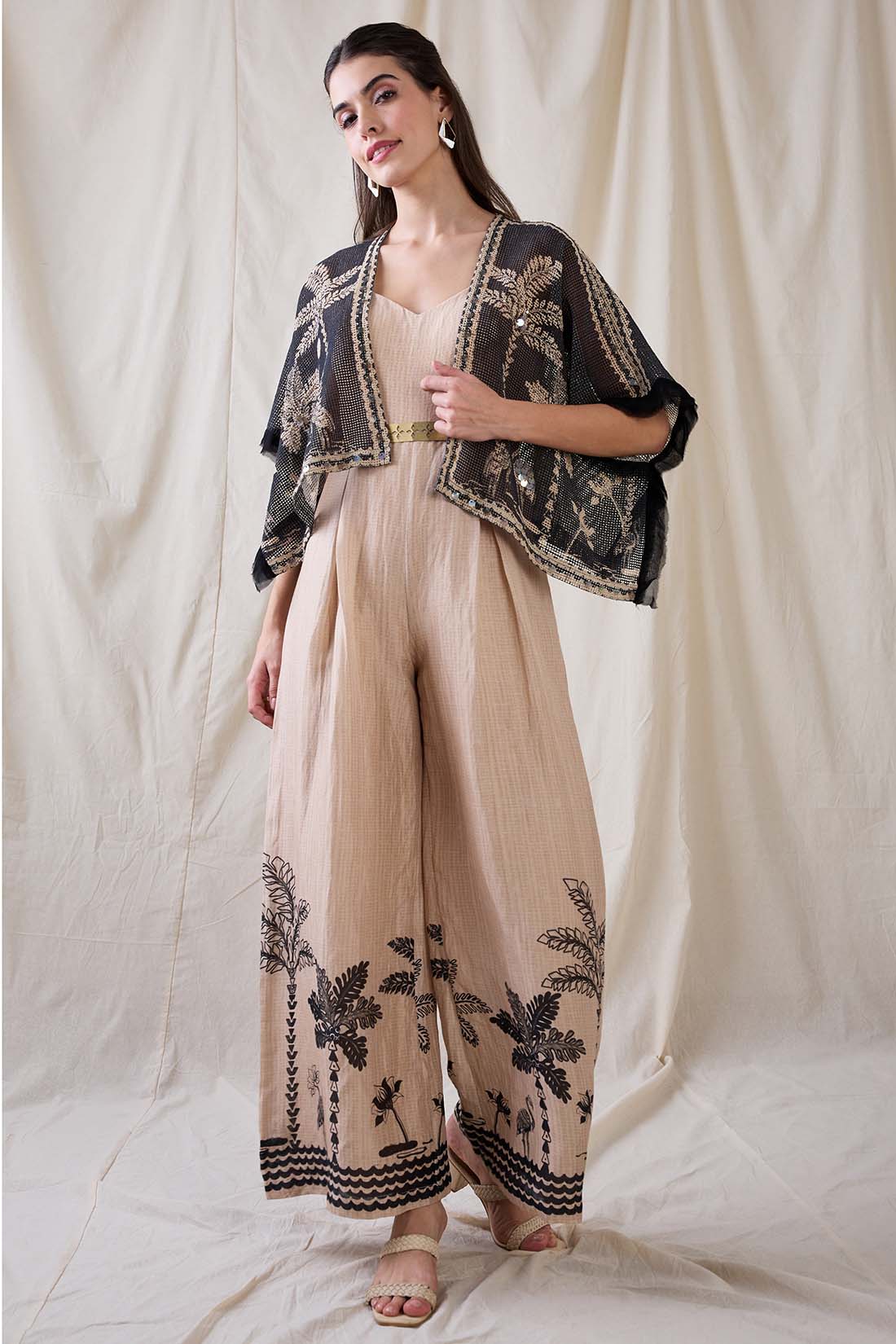 Noorani printed jumpsuit with embroidered jacket SP4721