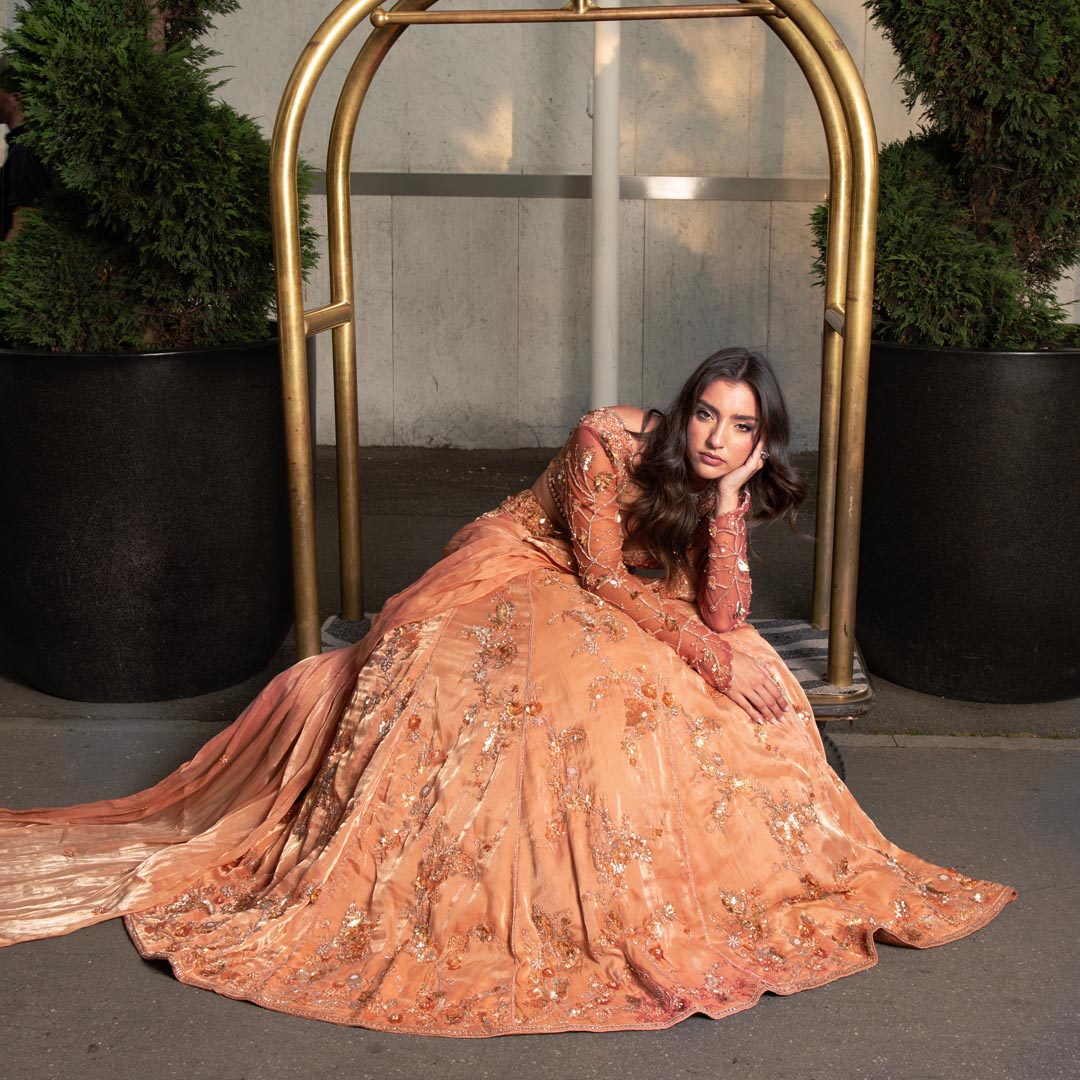 OraNge Pre draped saree