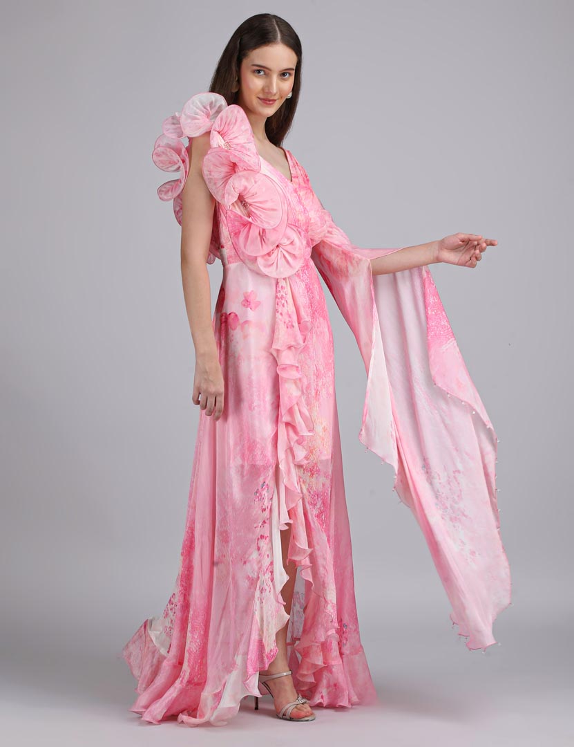 Cotton Clould Self Texture Printed  Corsage Dress