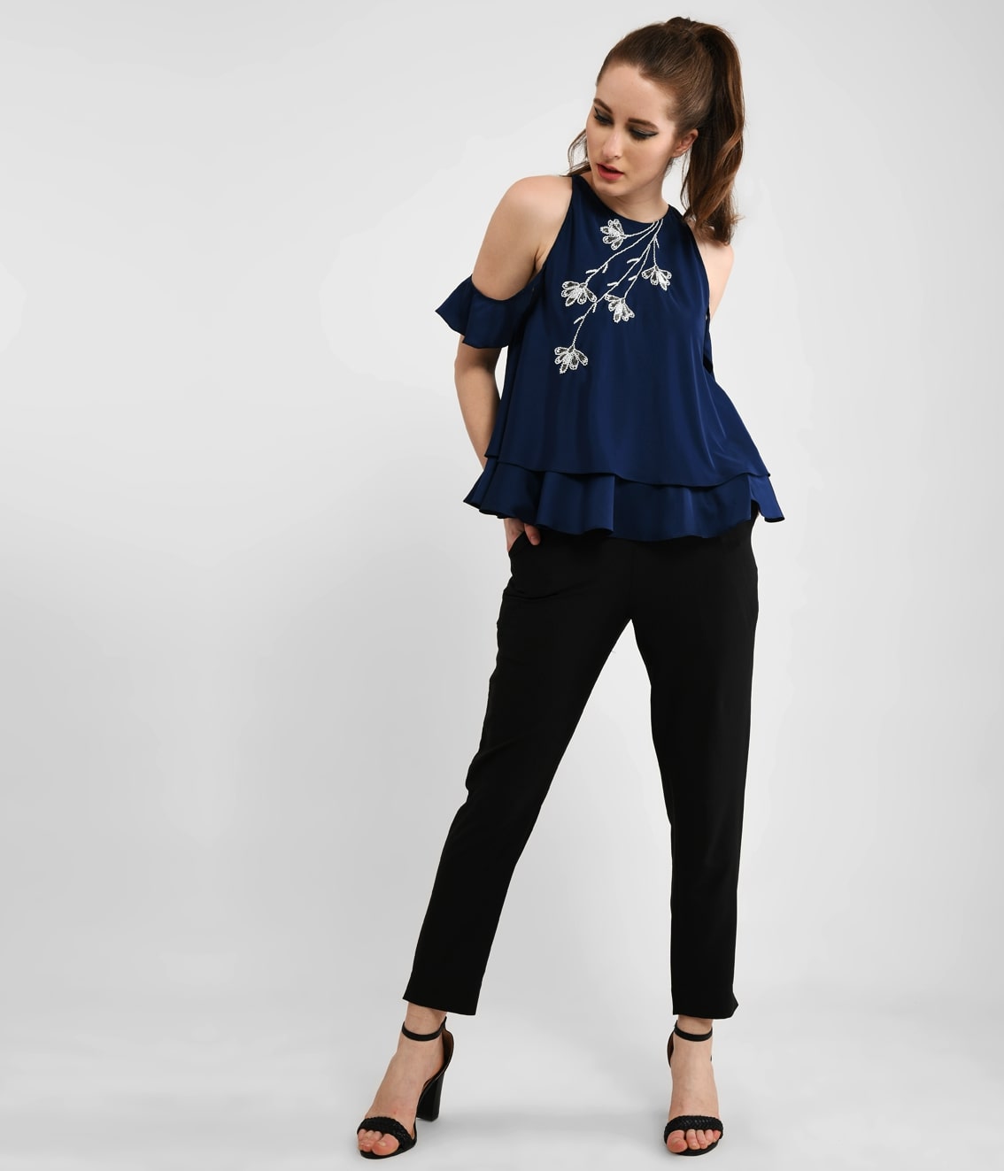 Playful Blue Embellished Tiered Top