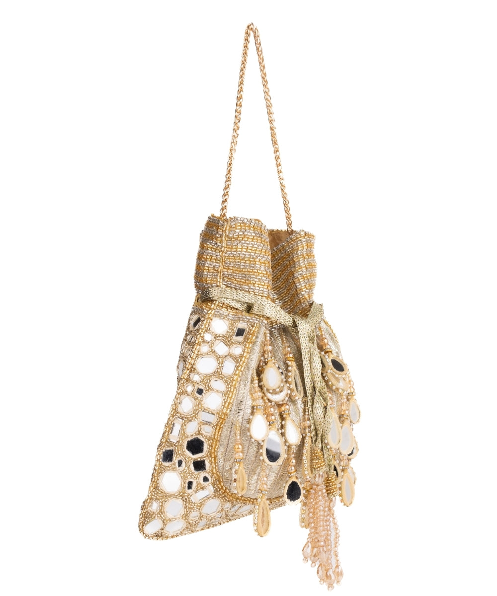 Noorah Gold Georgette Mirror Handcrafted Potli