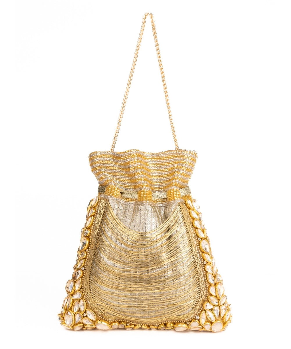 Rooh Gold Georgette Handcrafted Potli