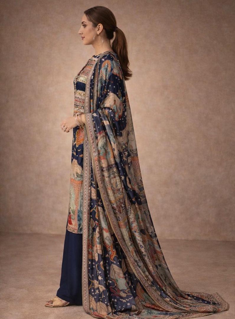 The Whispering Palace: Printed Crepe Sharara Set with Mirror Work