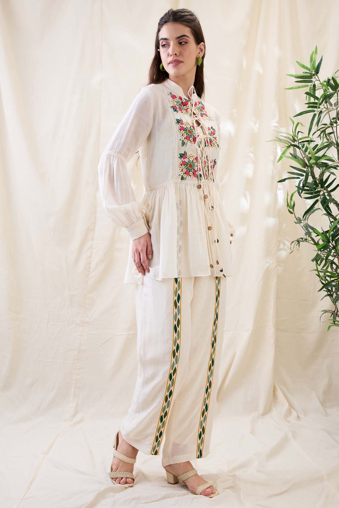 Gulzaar appliqued peplum top with palazzos SP4780