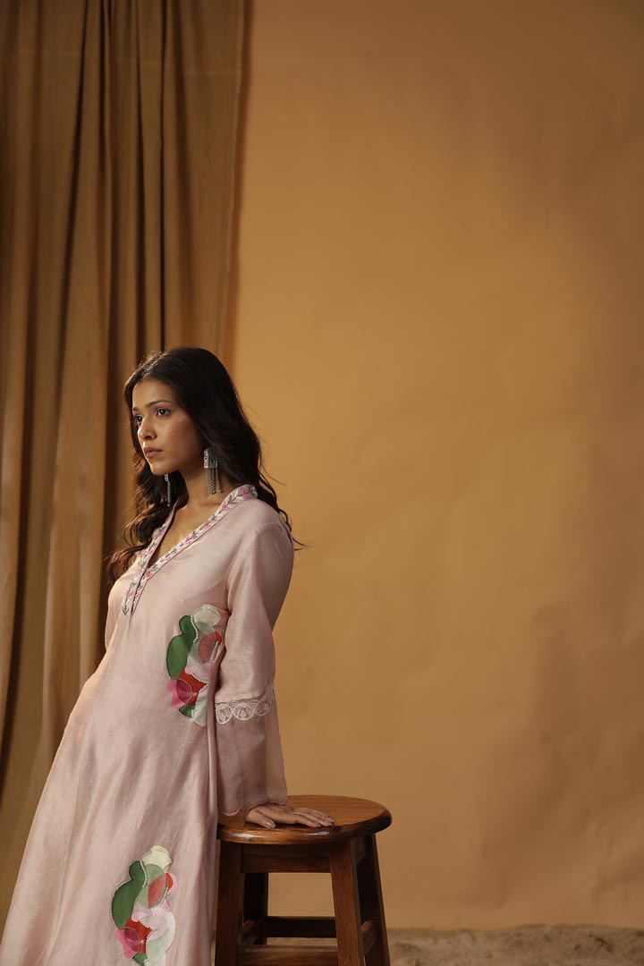 Image of PINK HANDPAINTED A-LINE KURTA SET