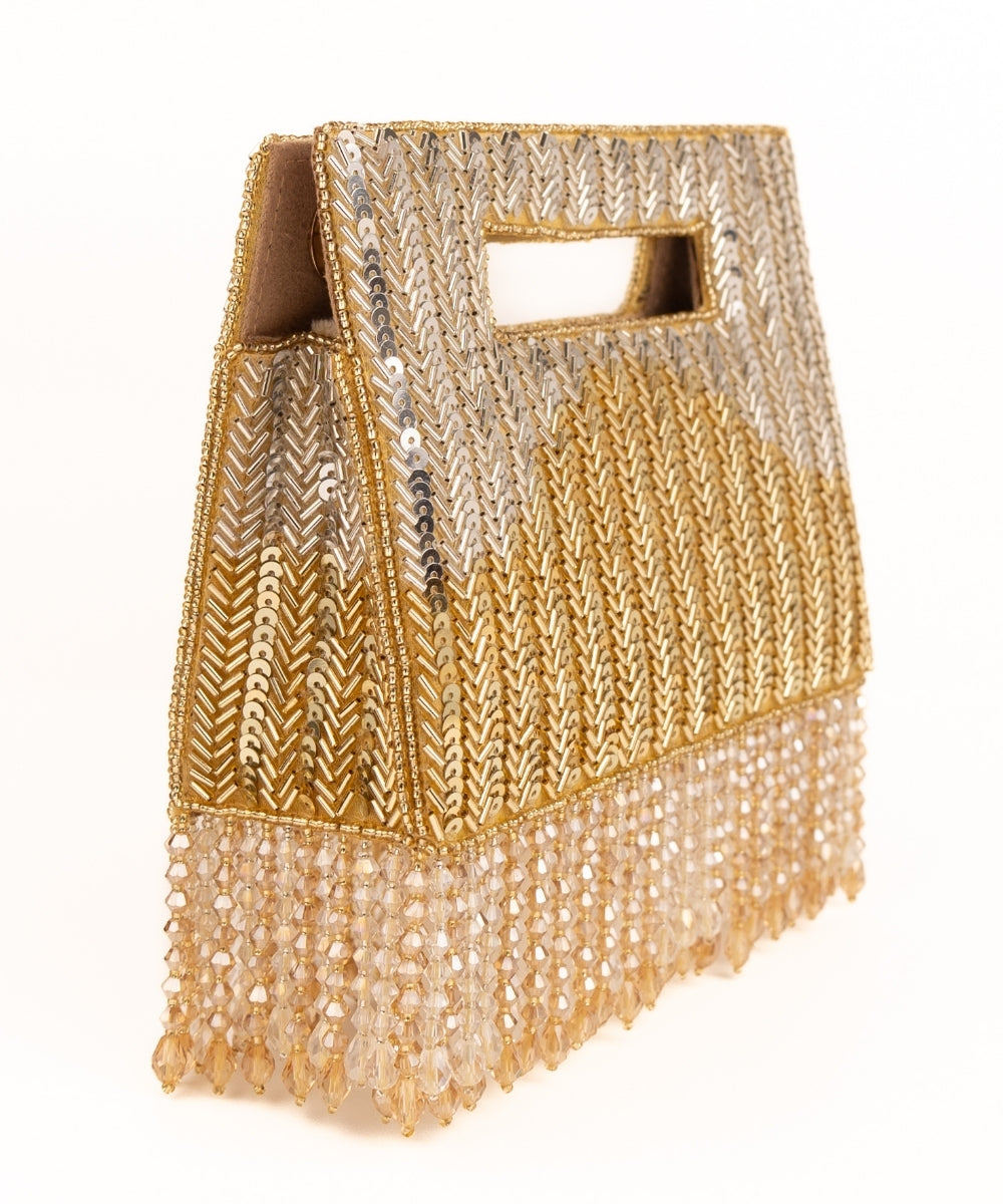 Ayla Gold and Silver Suede Embellished Clutch