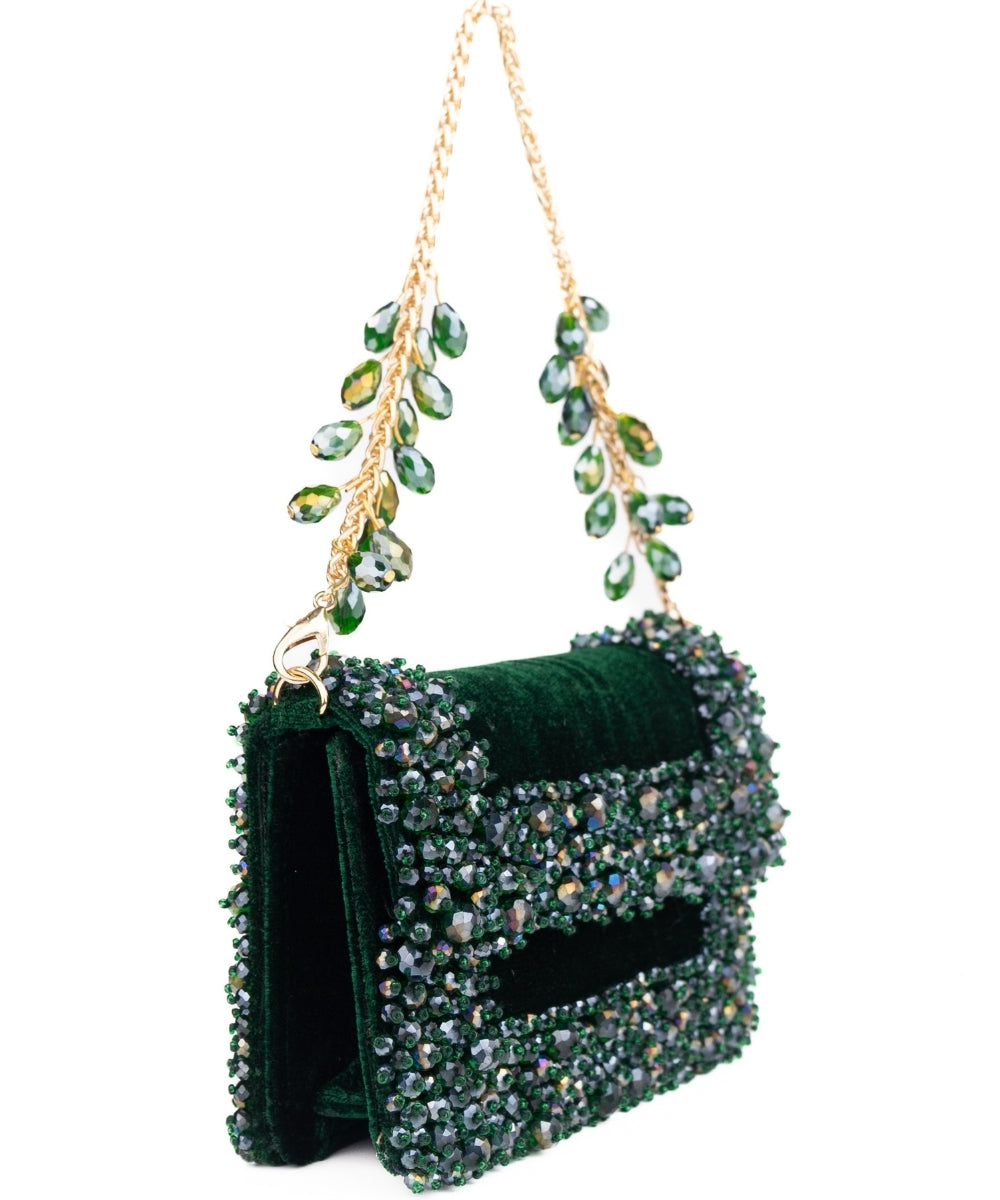 Elana Green Suede Crystal Embellished Mini Bag