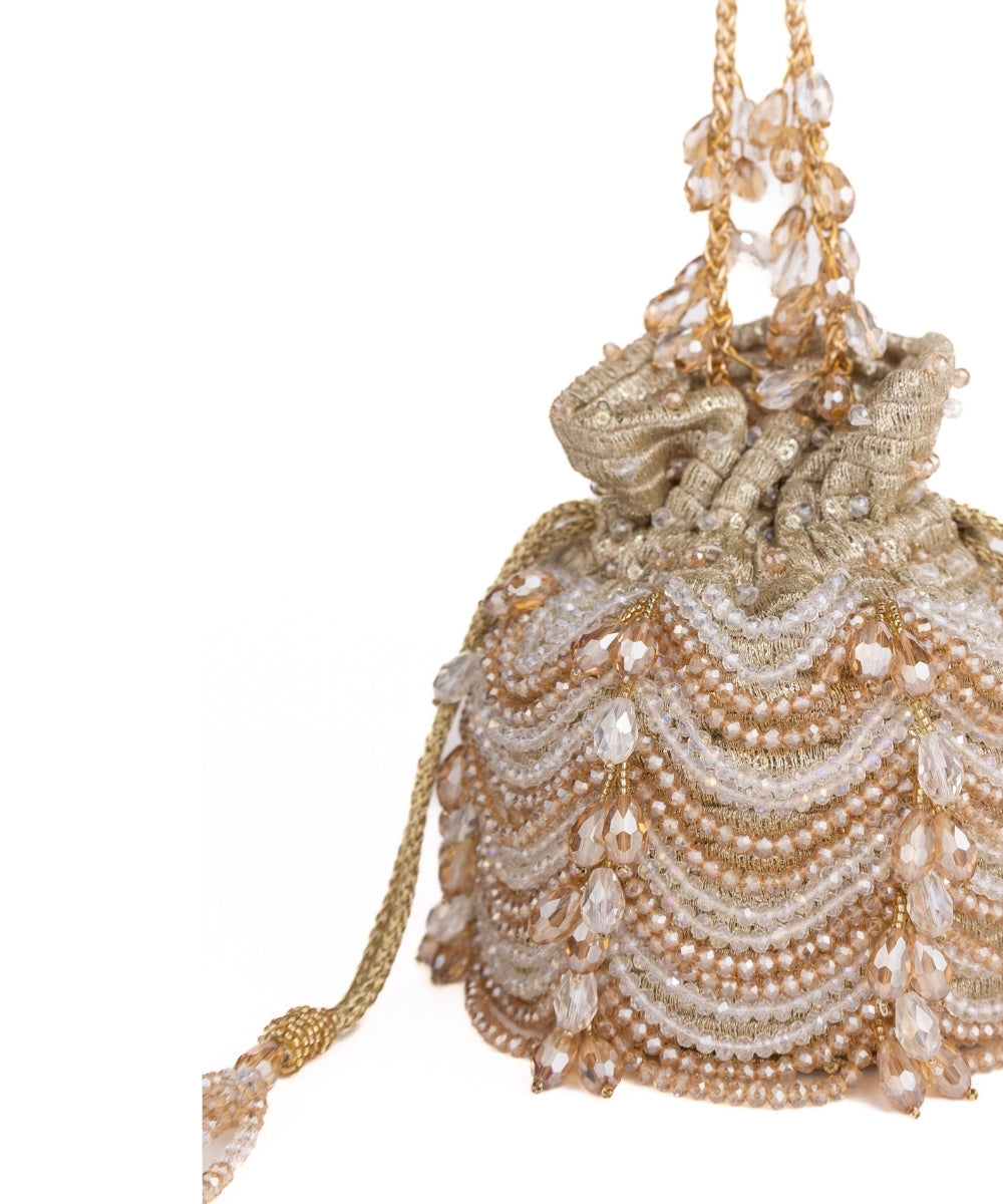 Gulzar Gold & Silver Georgette Embellished Bucket Bag