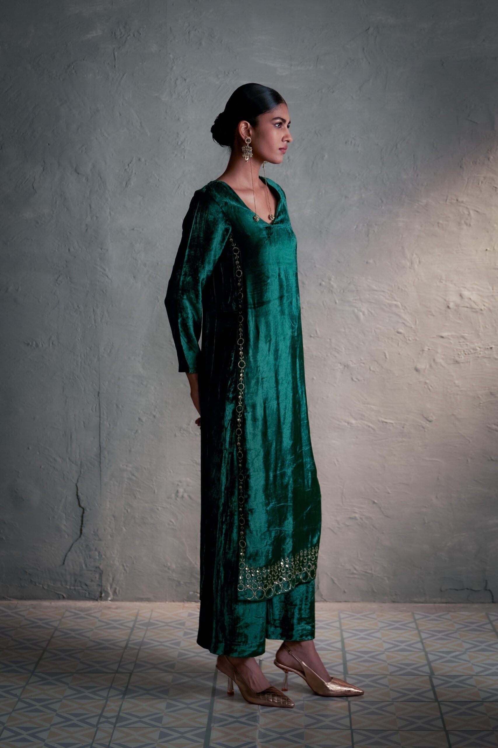 Velvet Green Kurta Set