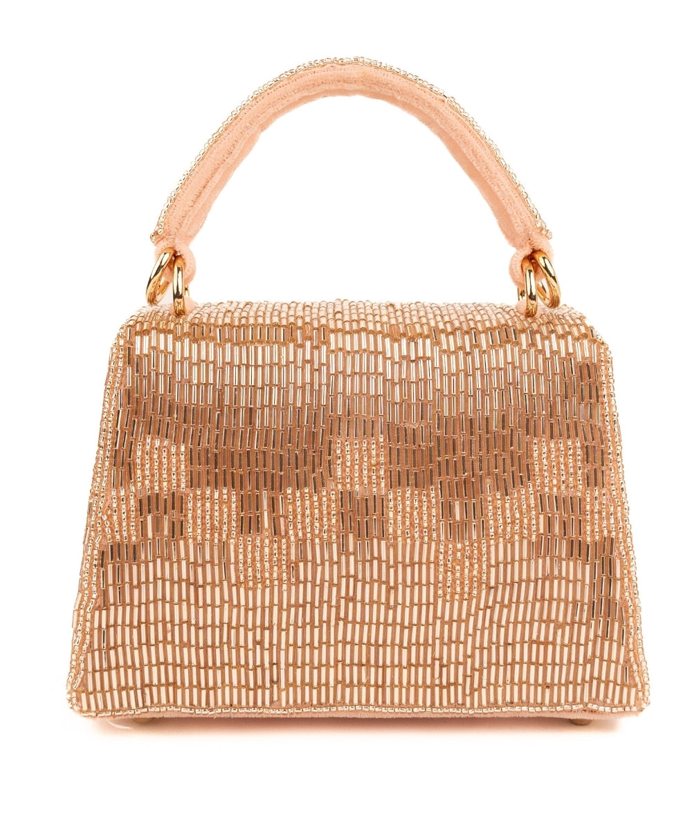 Bushra Rose Gold Suede Handcrafted Box Bag