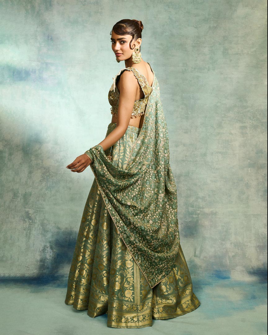 BROCADE PISTA GREEN LEHENGA SET