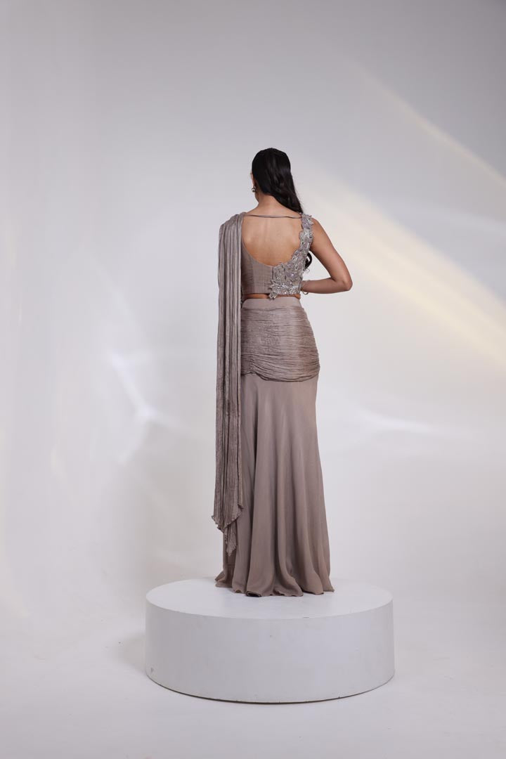 Ash Grace Draped Saree Gown AAD556ASH