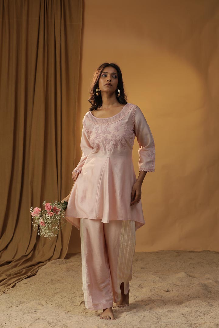 Image of PASTEL PINK EMBROIDERED CO-ORD SET