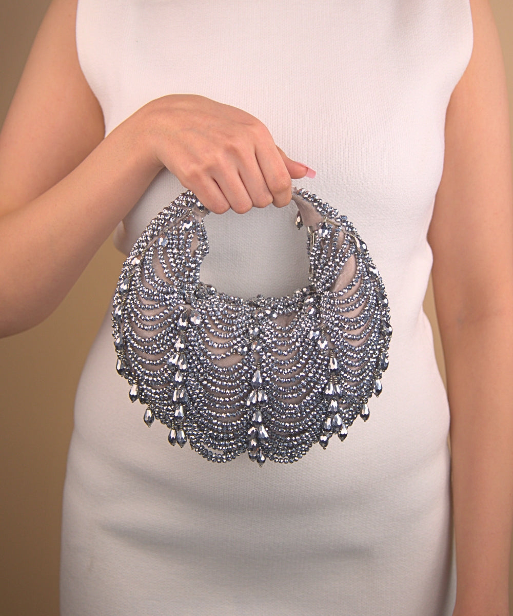 Liona Grey Suede Embellished Hobo Bag