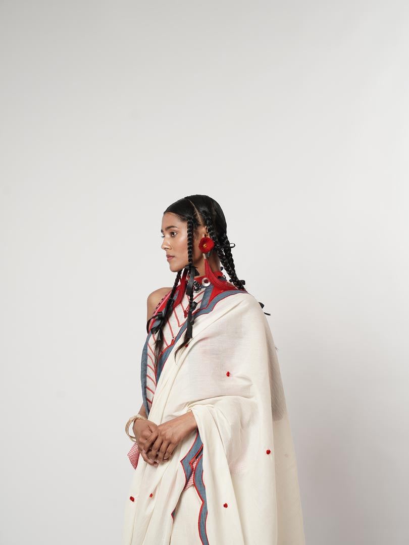 CERULEAN SCALLOPED DHOTI SAREE
