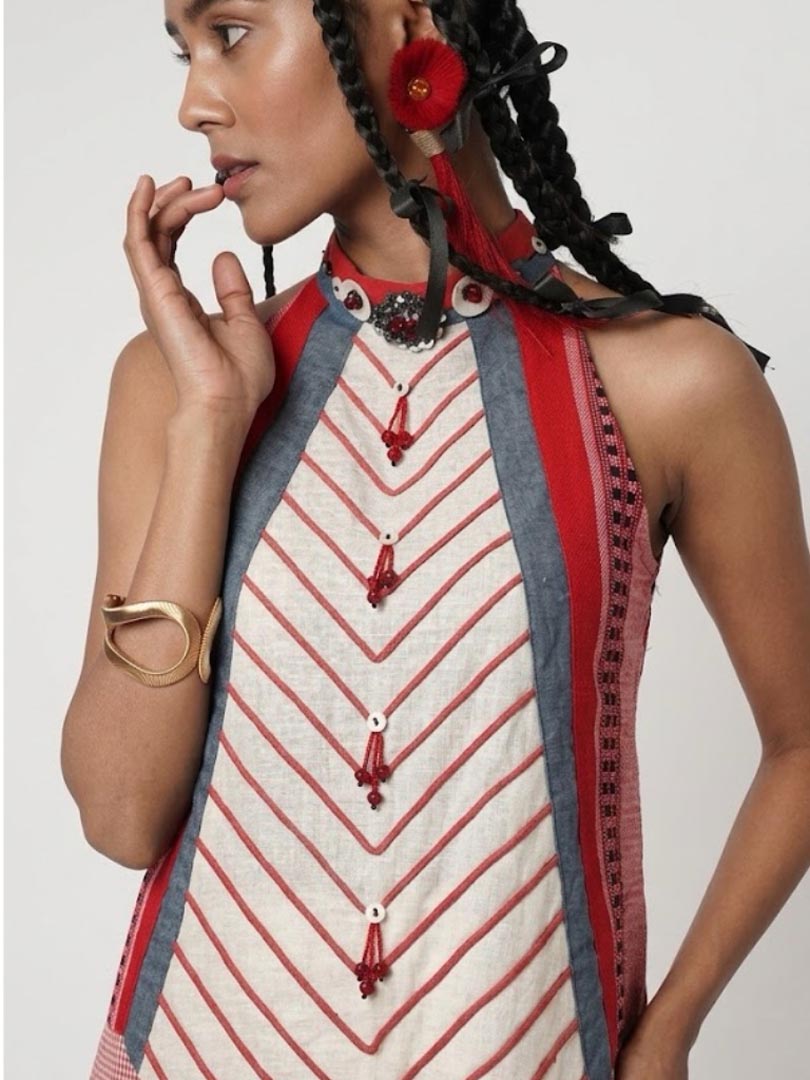 PANELLED CORD HALTER TOP & DHOTI SET