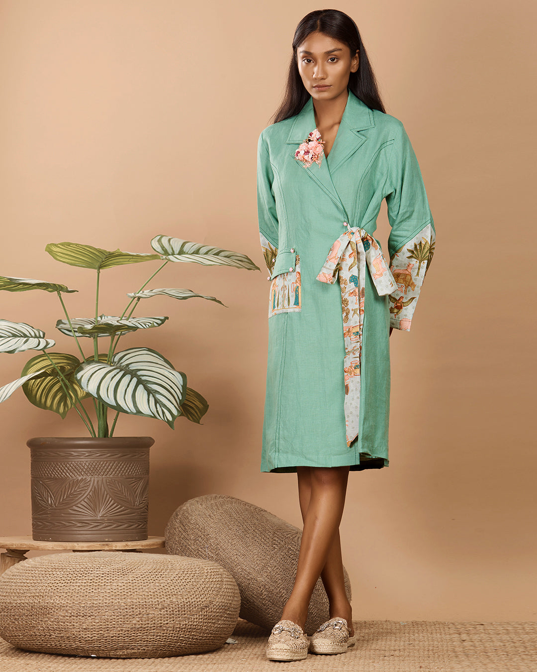 Nirvi Clover Green Trench Coat