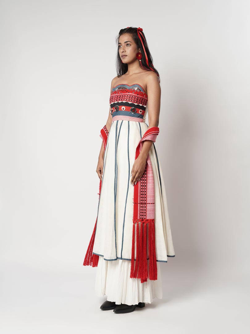 MUTLI PANELLED SCARF CORSETED KALIDAR SET