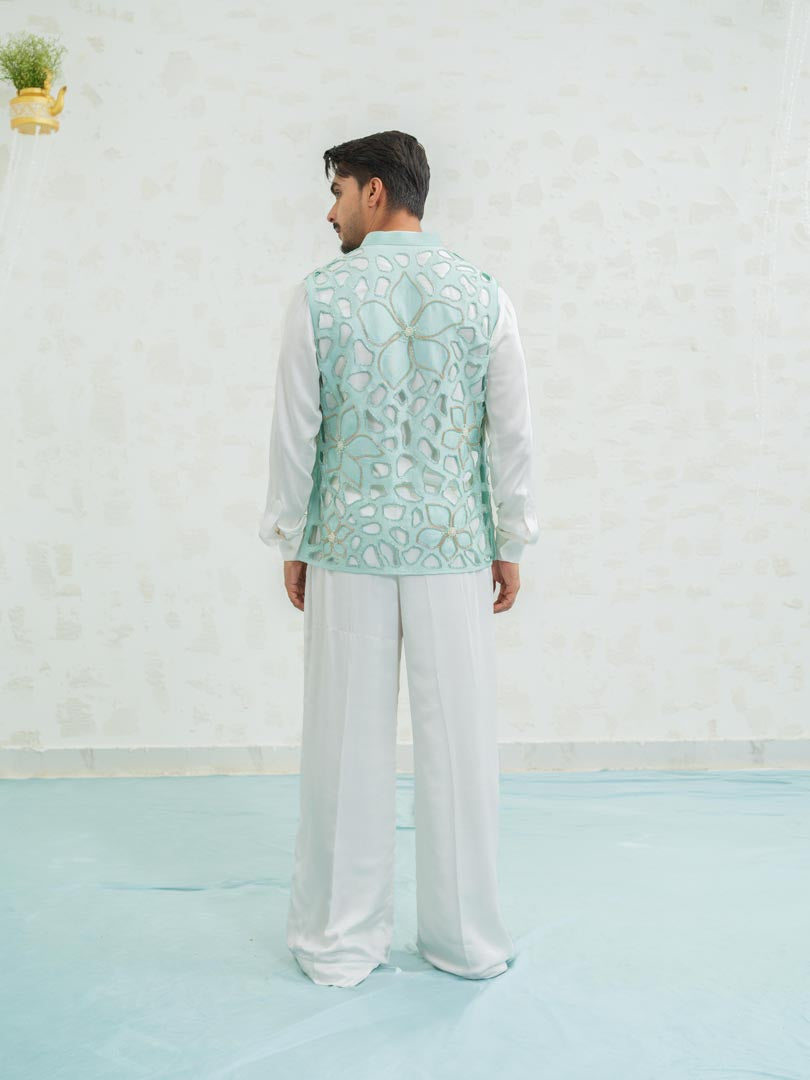 Blue Cutwork Floral Bundi only