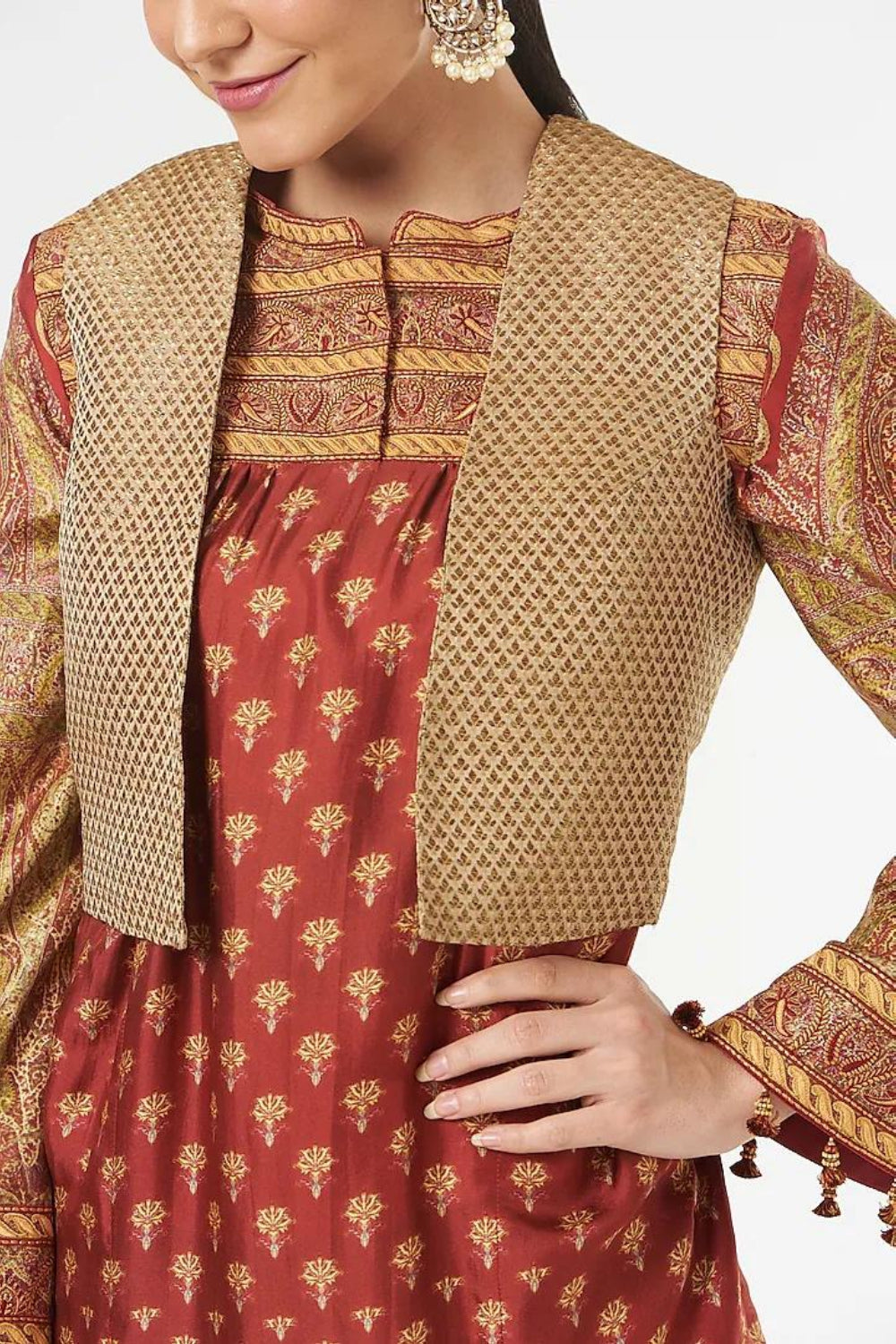 Reddish Maroon Printed Tunic Set - Auraya Fashion -  - #tag1# - #tag2# - #tag3# - #tag3#