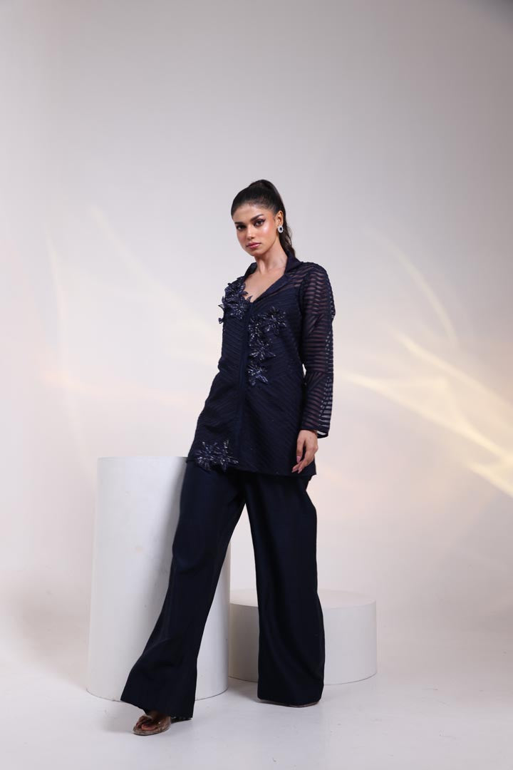 Midnight Mesh Embellished Co-ord Set AAD630BLUE