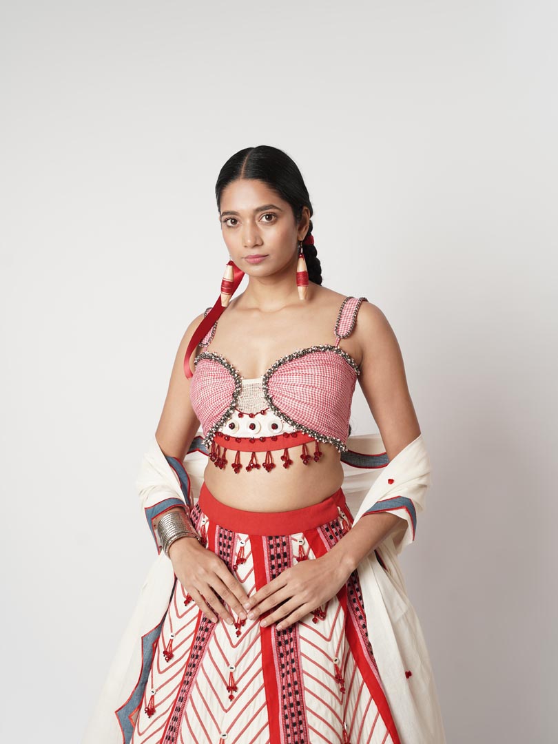 GAMCHA BEADED CORD LEHENGA SET