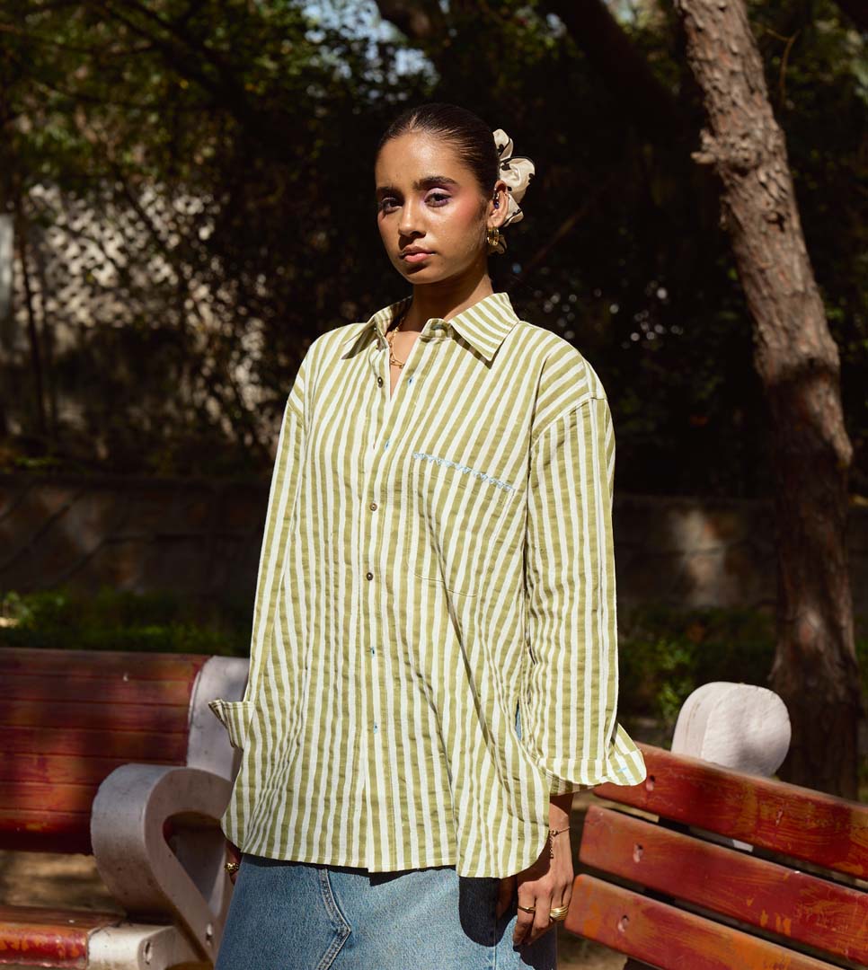 ESME WOMENS SHIRT- STRIPES WITH EMBROIDERY ON POCKET