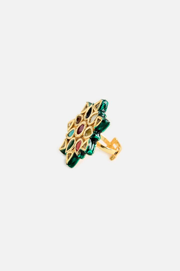 Multicolor Kundan Statement Ring
