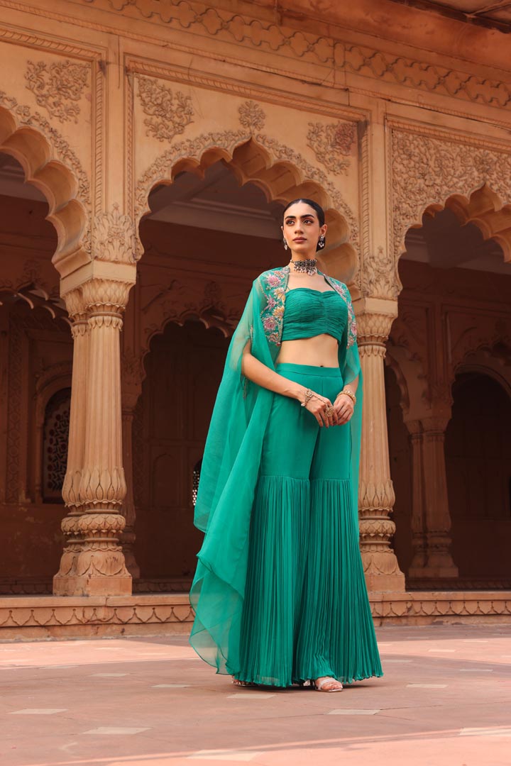 Green Chakra gharara cape set