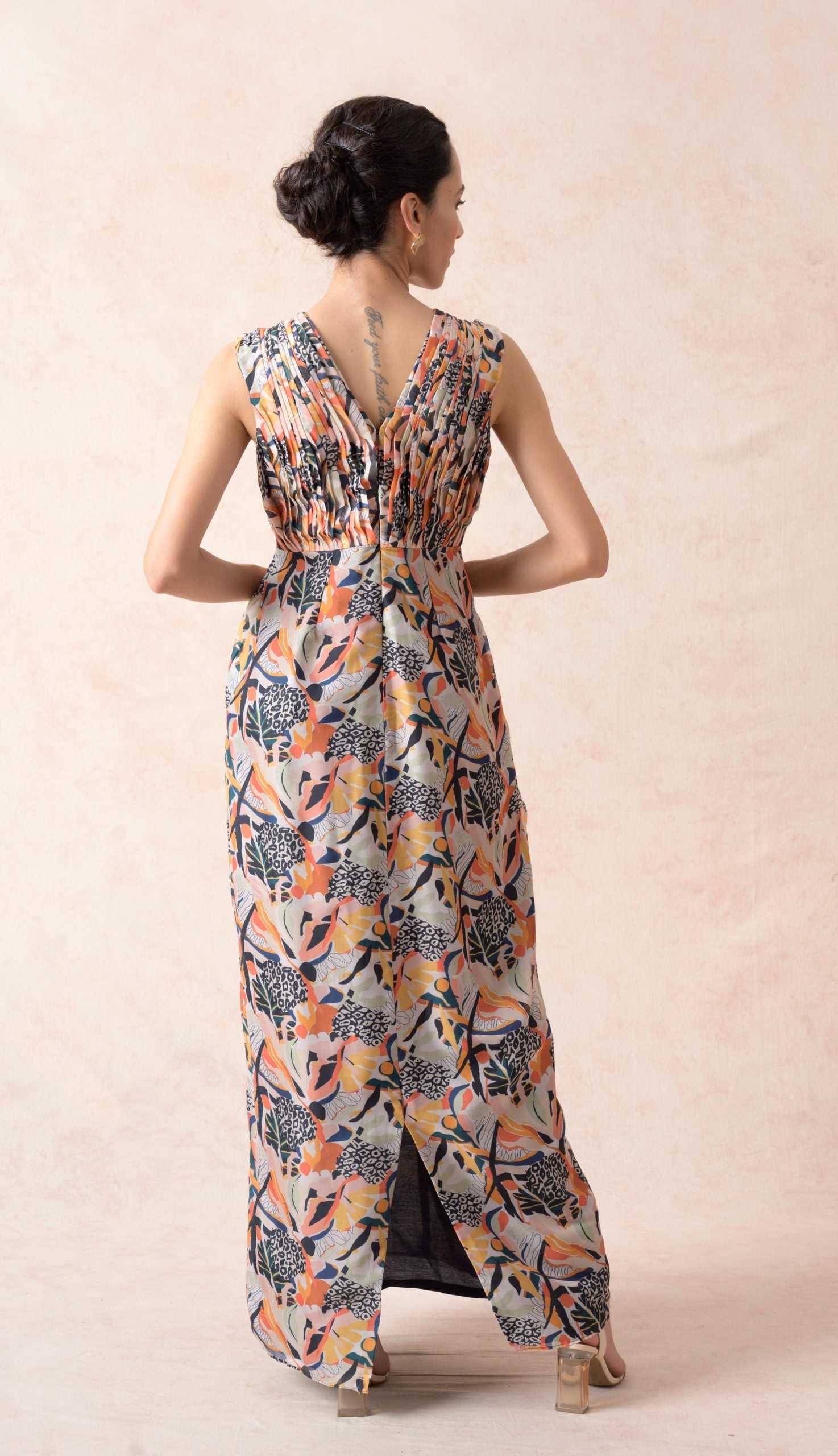 Jungle print pleated Gown