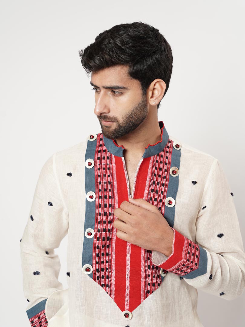 SCALLOPED NAGA BINDI YOKE KURTA SET