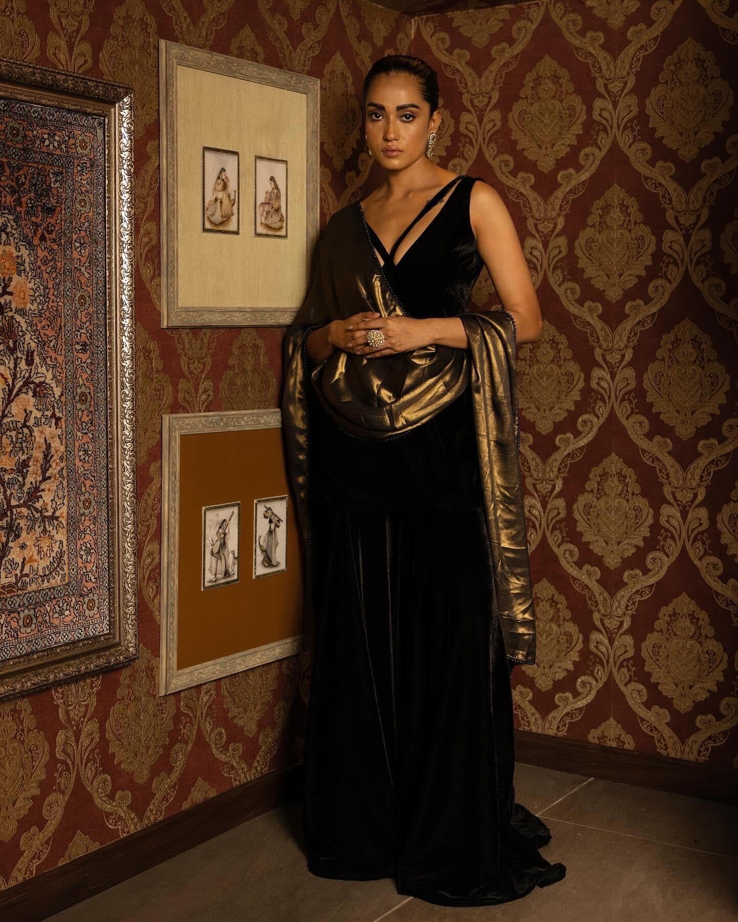 Black velvet gharara set