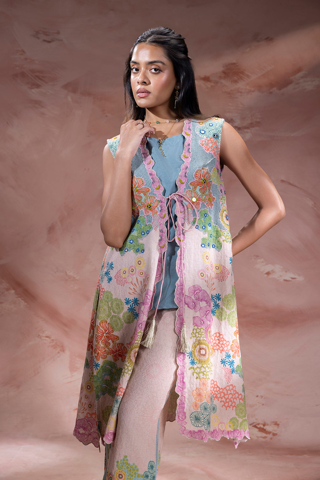pink kaia embroidered jacket set