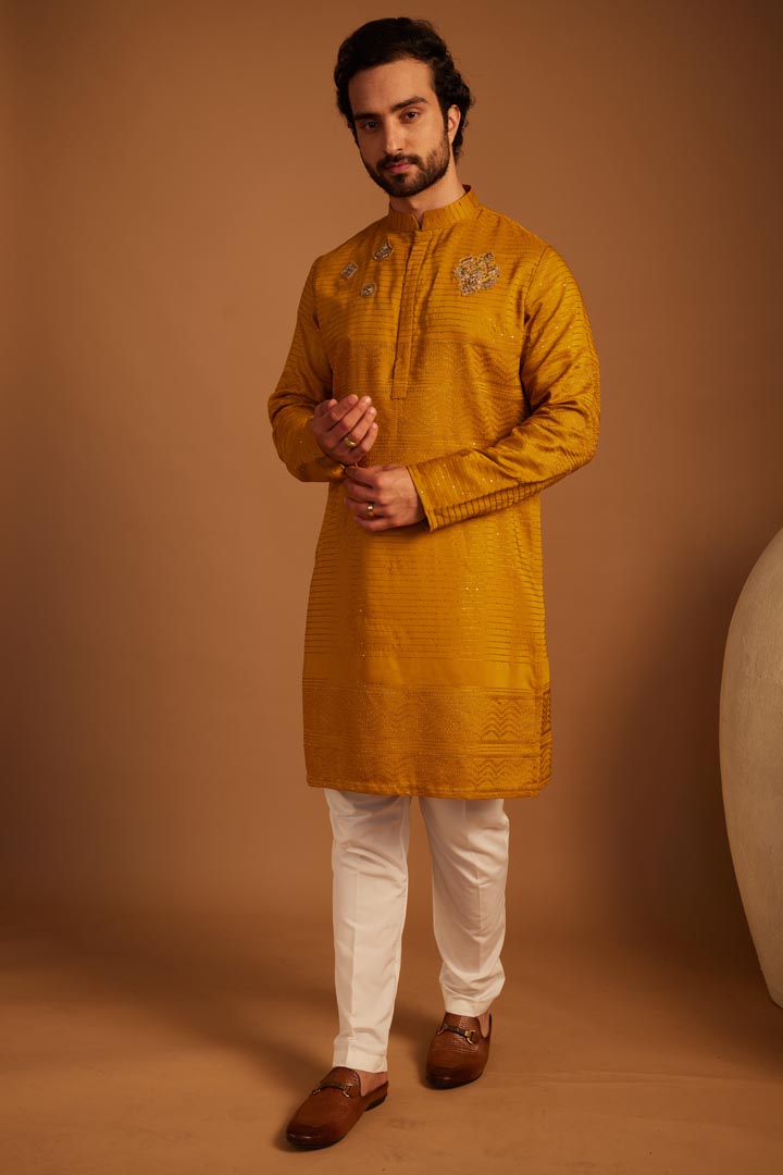 Image of Gleam Yellow Kurta Set