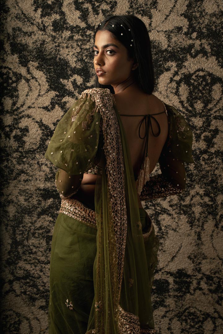 Olive Green Saree