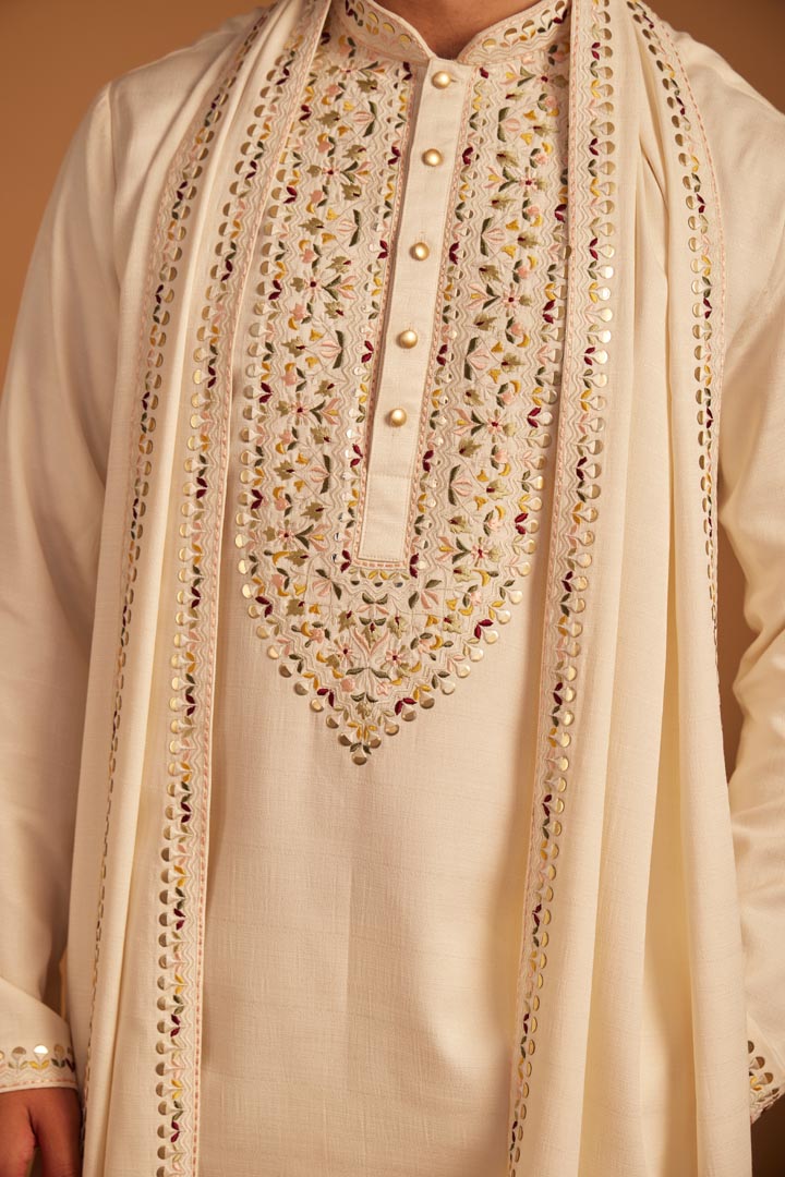 Image of Textured Ivory Kurta Set