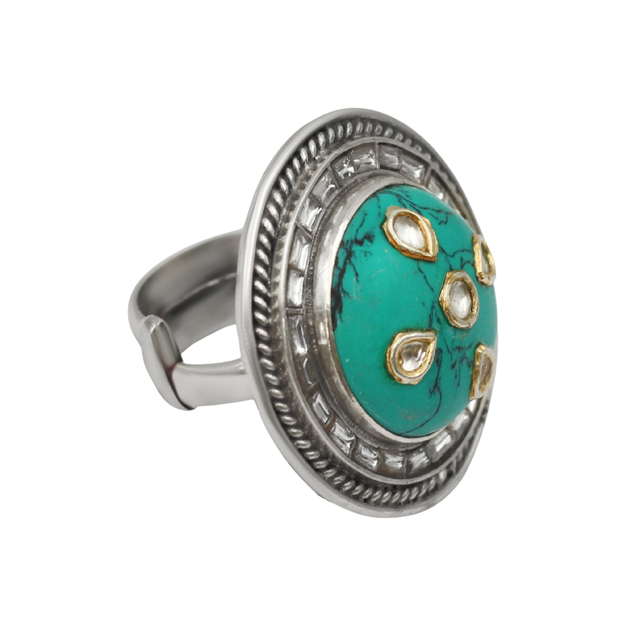 Sangeeta Boochra Handcrafted Turquoise Statement Silver Ring