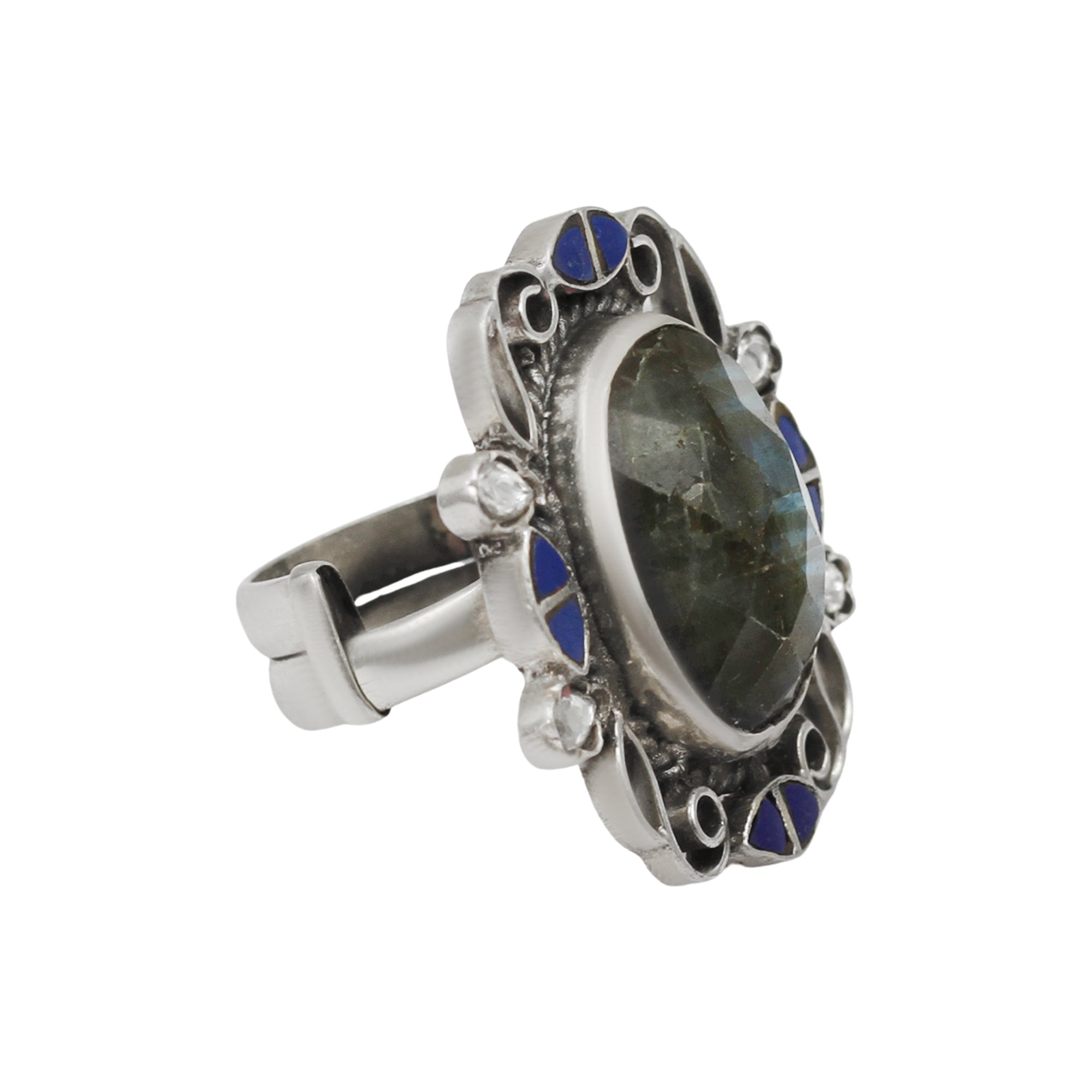 Sangeeta Boochra Heritage Silver Ring with Oval Labradorite Stone