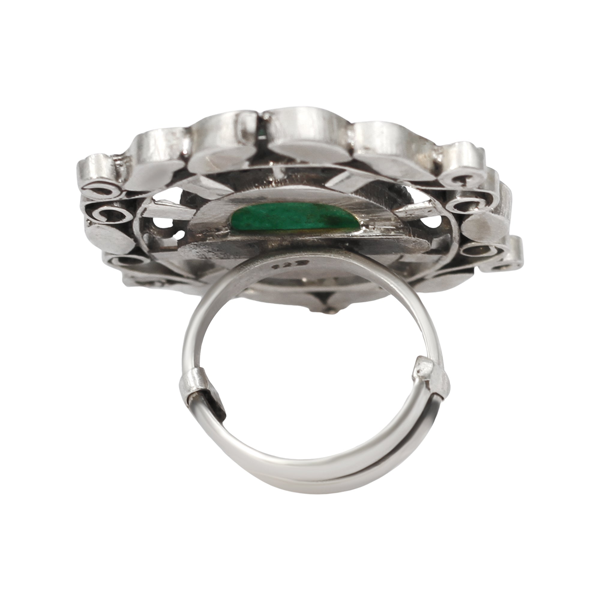 Sangeeta Boochra Vintage-Inspired Silver Green Stone Ring