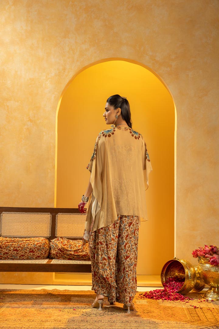 Rangtara embellished layered pant set with capeSP4816