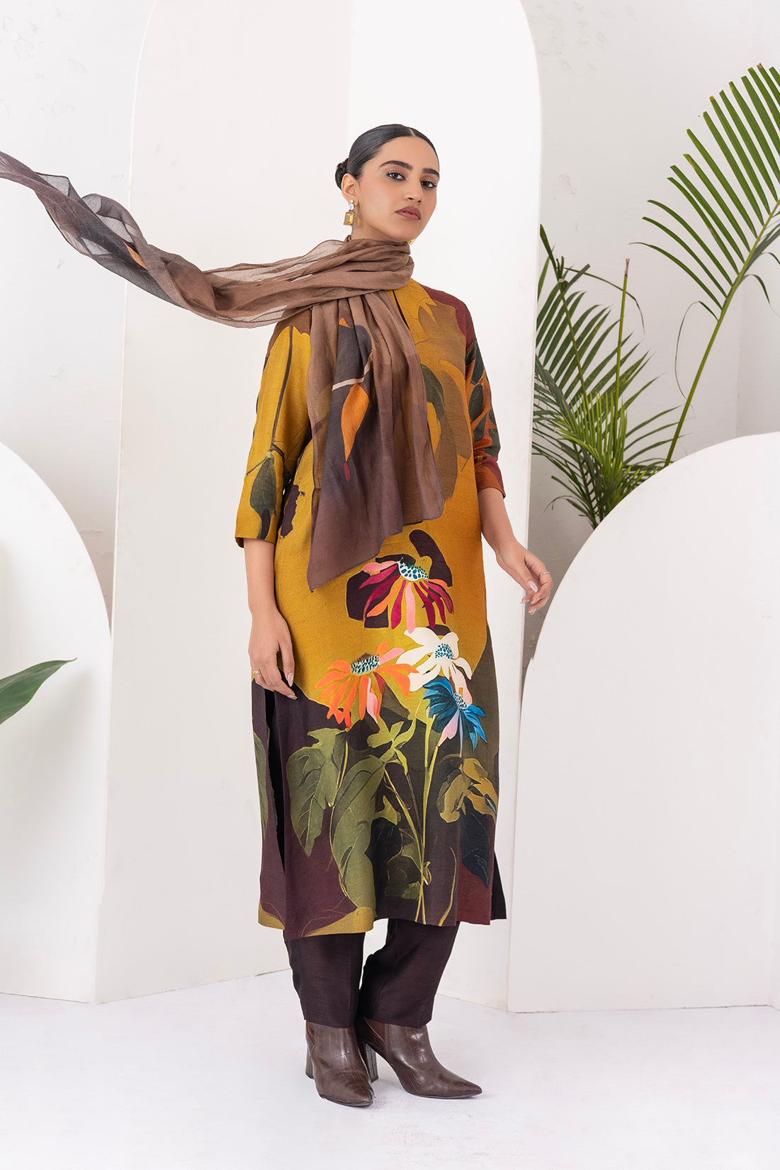 Shades Of Brown Thin Chanderi Printed Stole (1 PC)