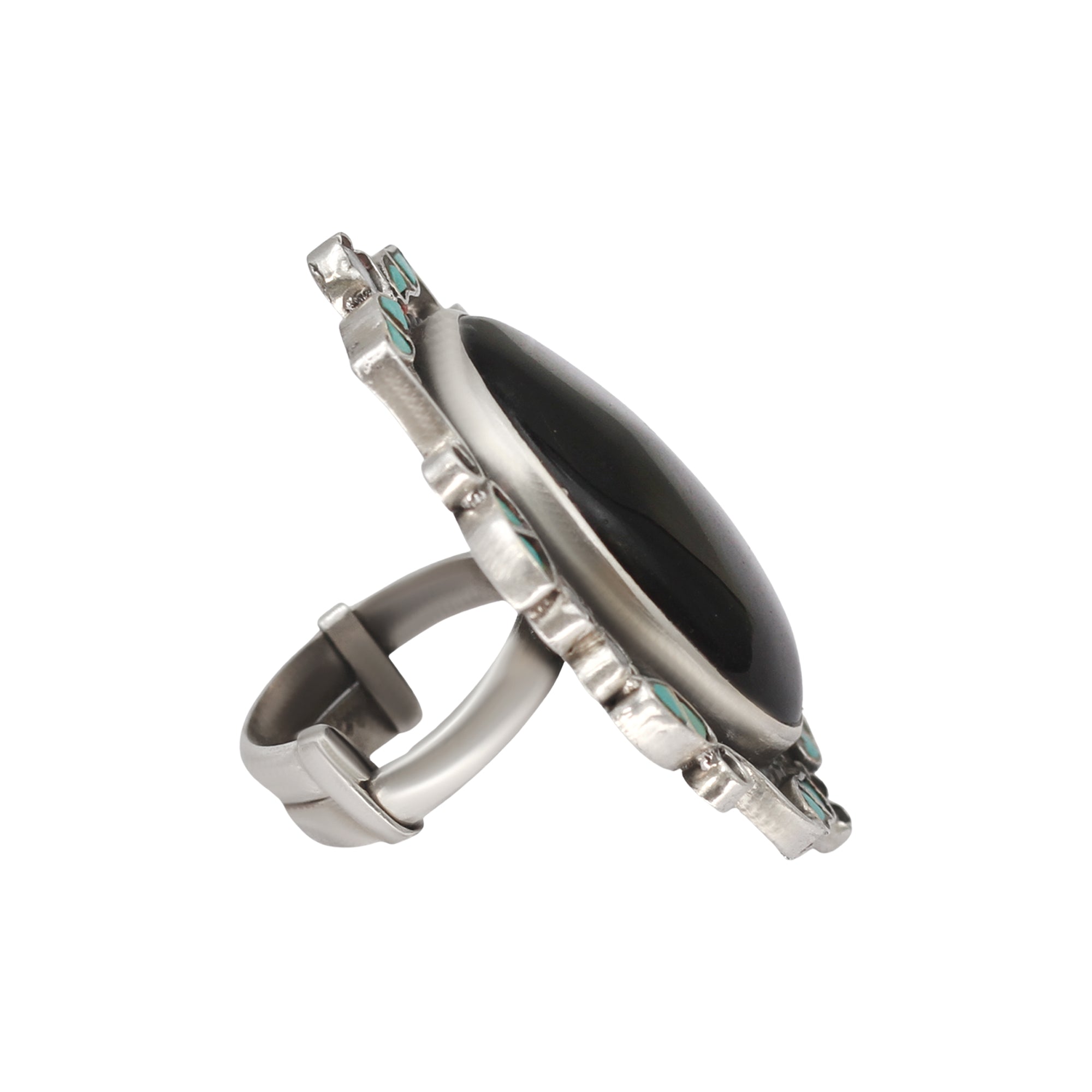 Sangeeta Boochra Handcrafted Silver Ring with Oval Black Stone