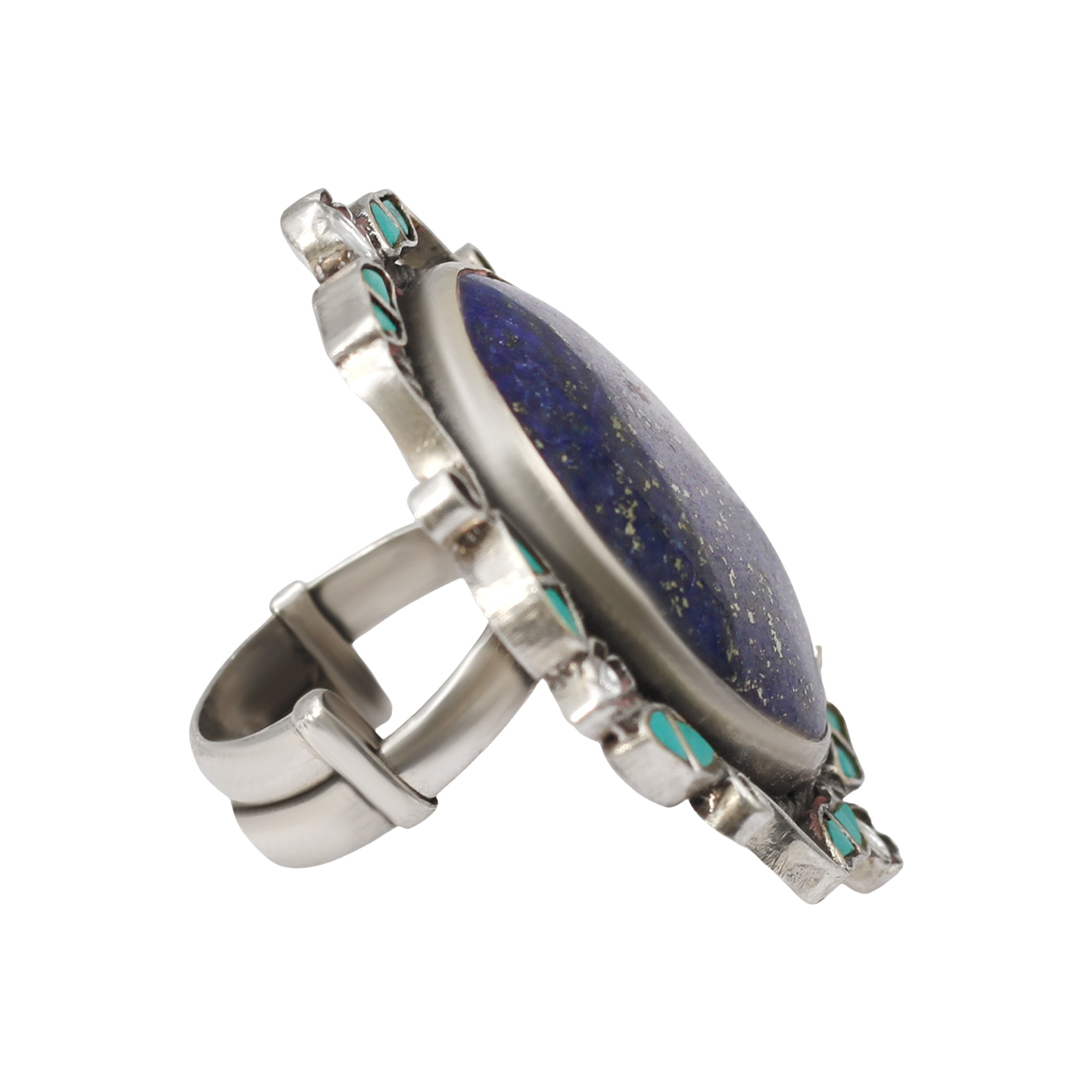 Sangeeta Boochra Handcrafted Silver Ring with Oval Blue Stone