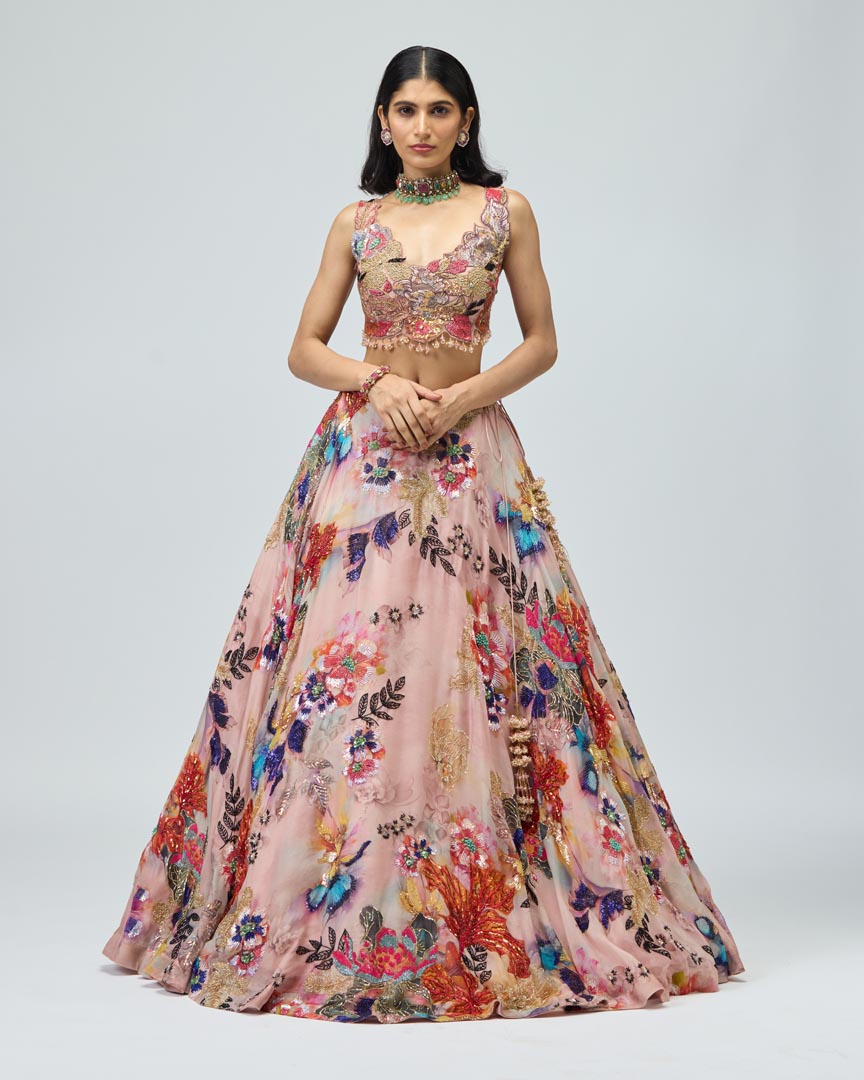 Multicoloured Organza Lehenga Set for Festive Celebrations