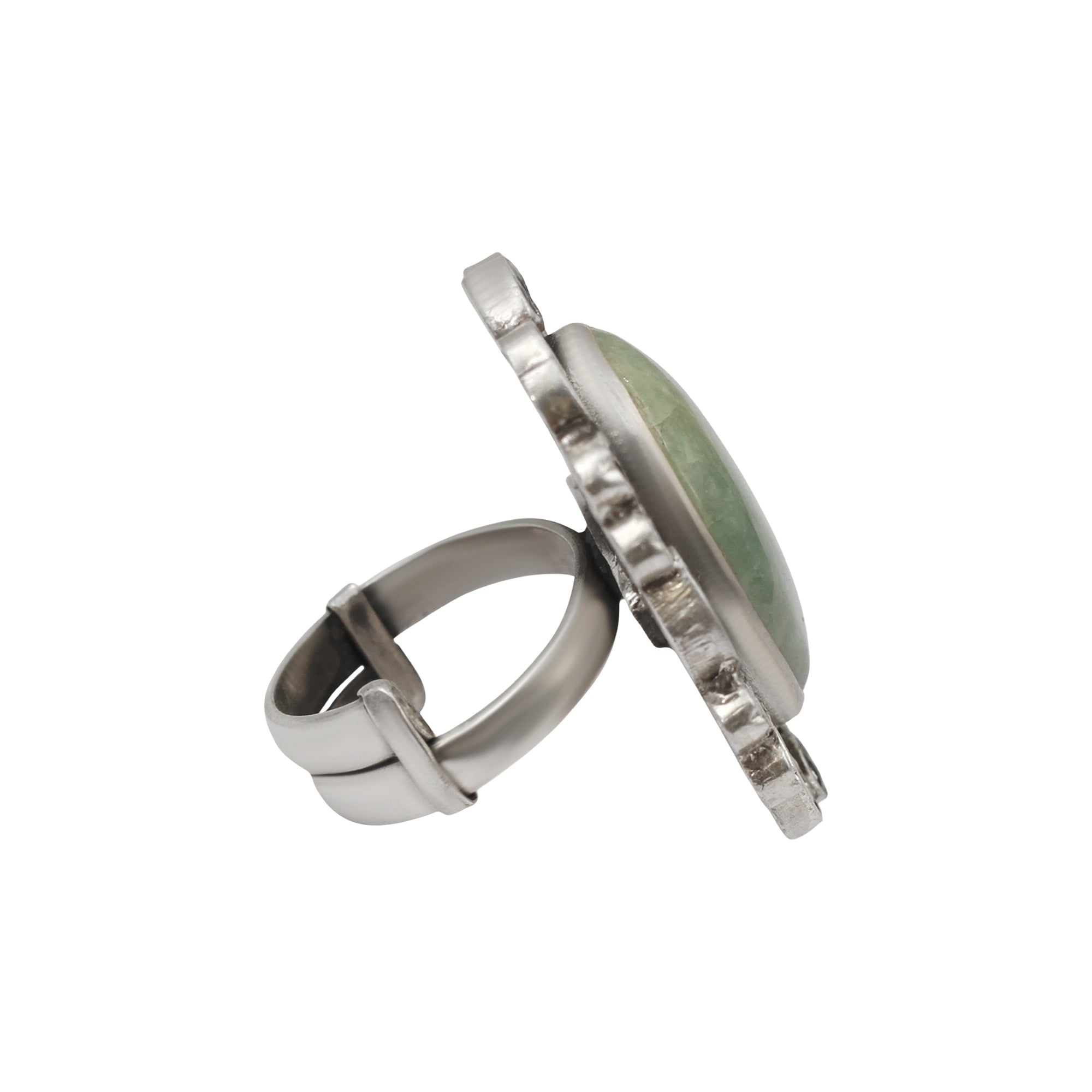 Sangeeta Boochra Oval Green Stone Handcrafted Silver Ring