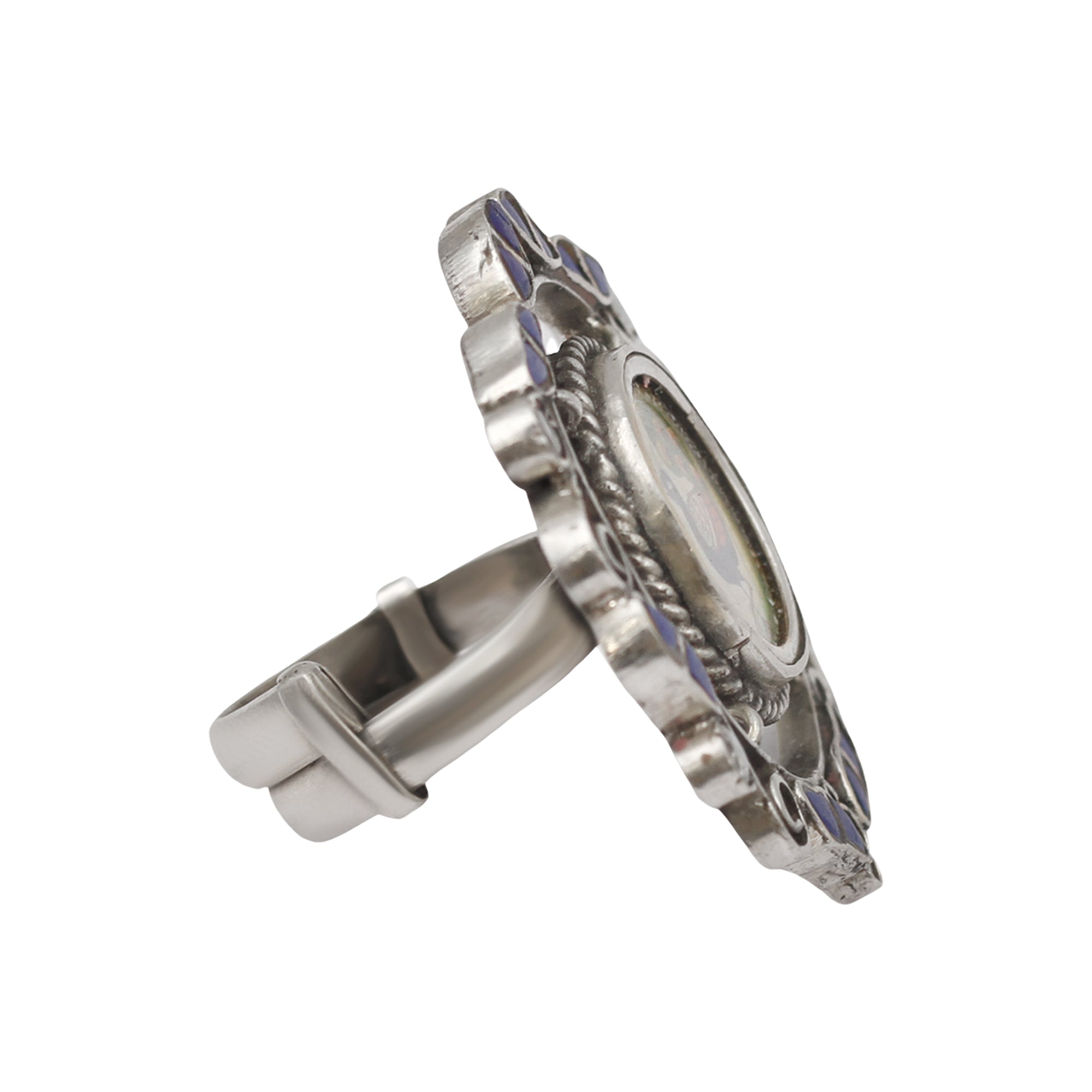 Sangeeta Boochra Sterling Silver Ring with Peacock Artwork & Stone Detailing