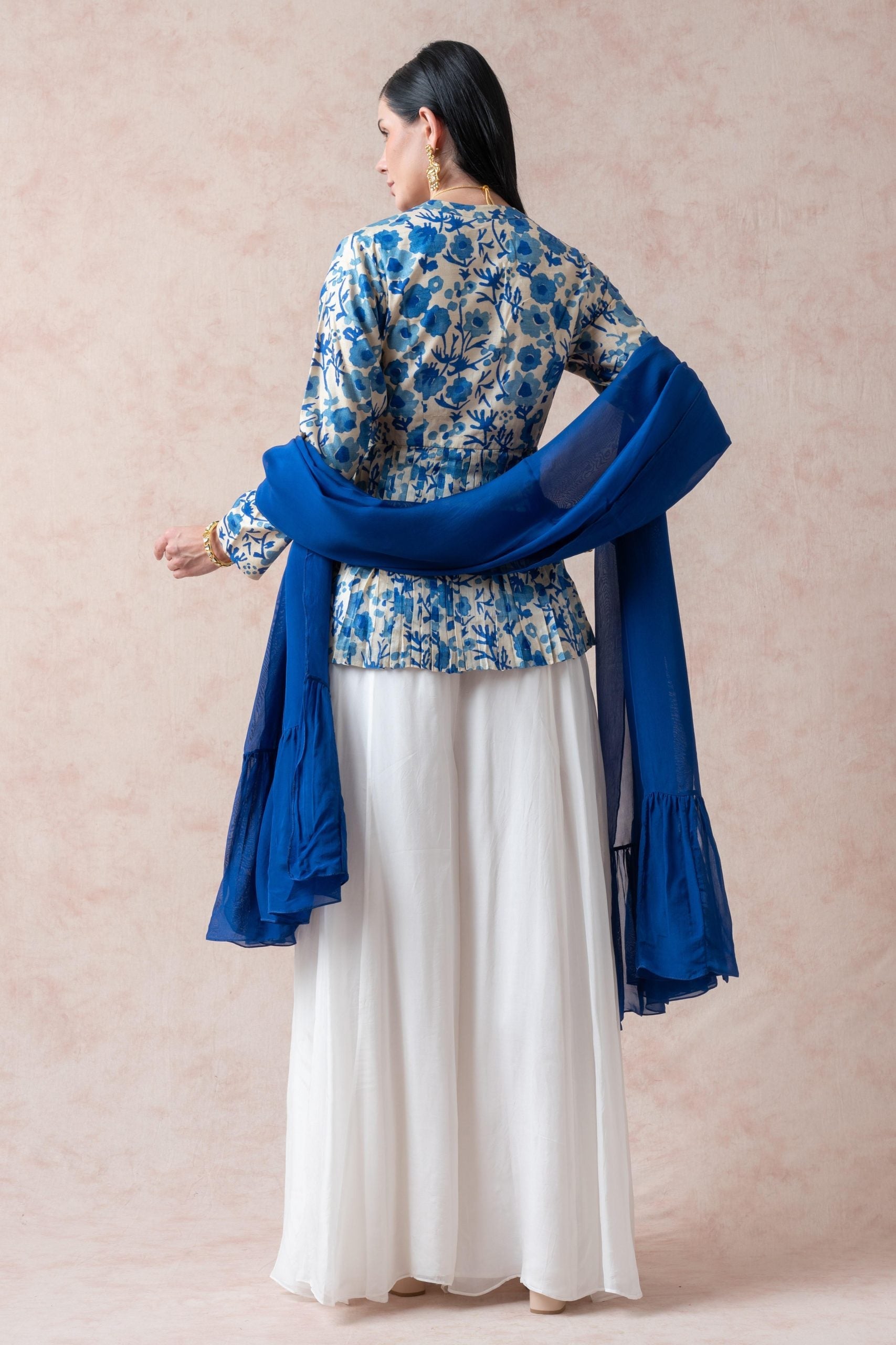 Blue Ivy Tussar silk pleated kurti with sharara