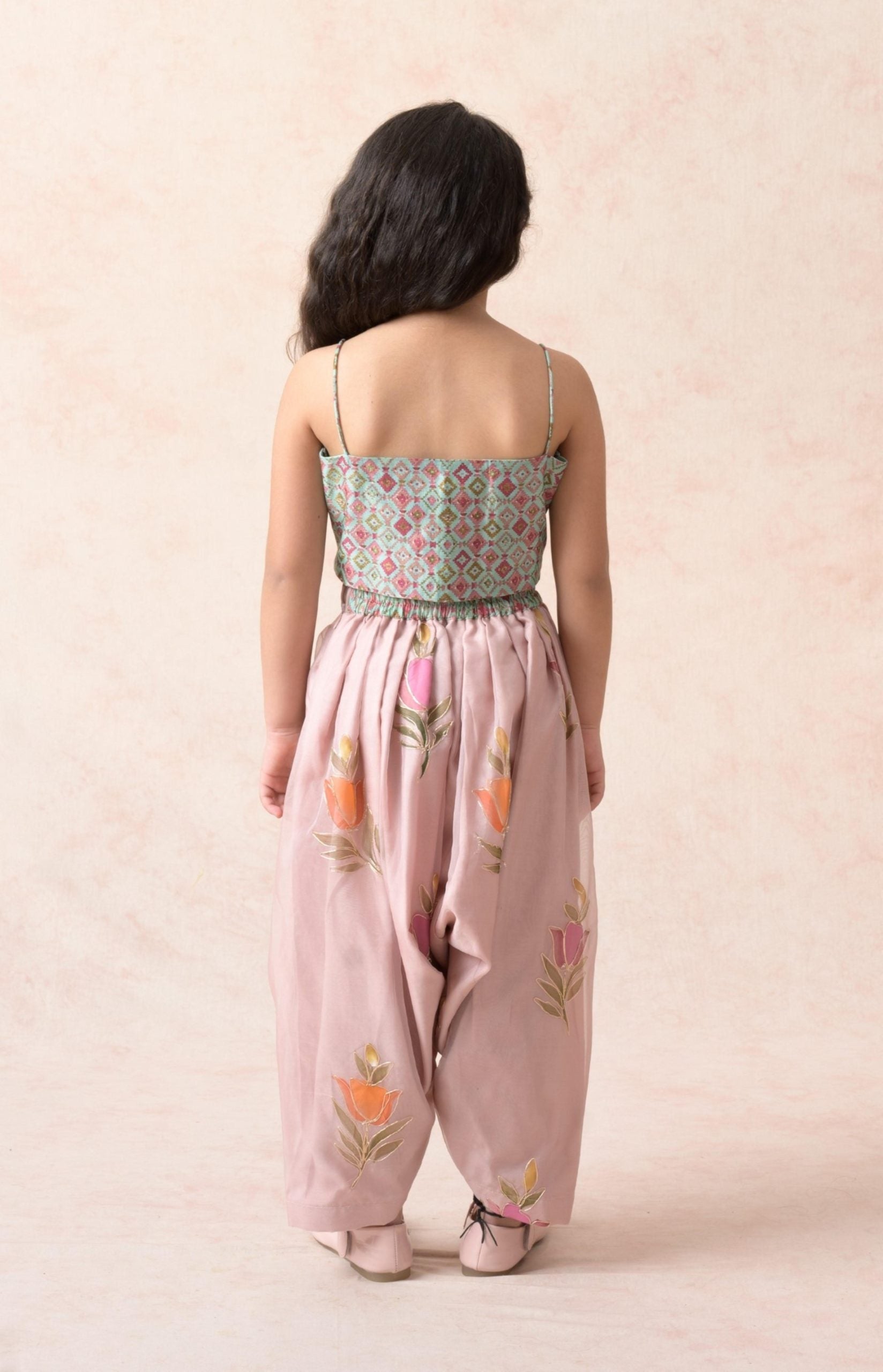 Crop top with dhoti pants and cape